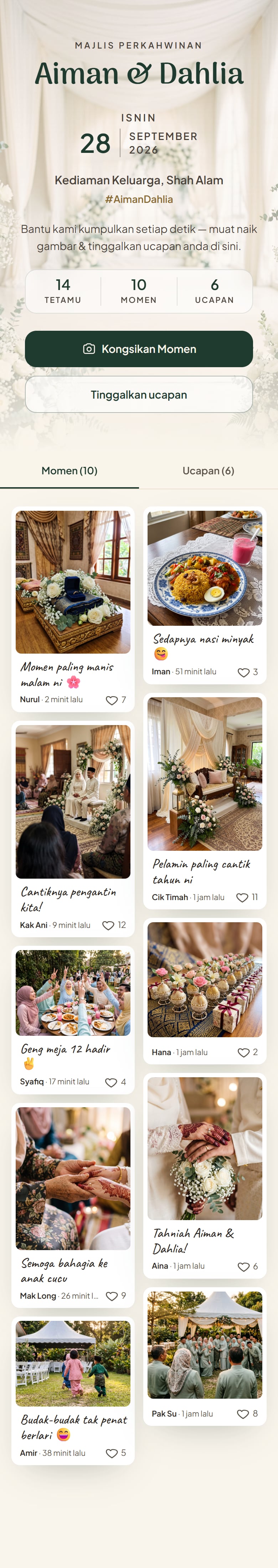 Halaman galeri tetamu, ditatal dari atas ke bawah